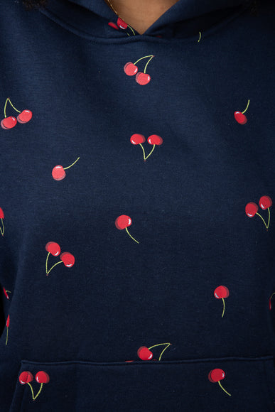 Cherry Screen Printed Hoodie for Women in Navy