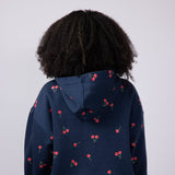 Cherry Screen Printed Hoodie for Women in Navy