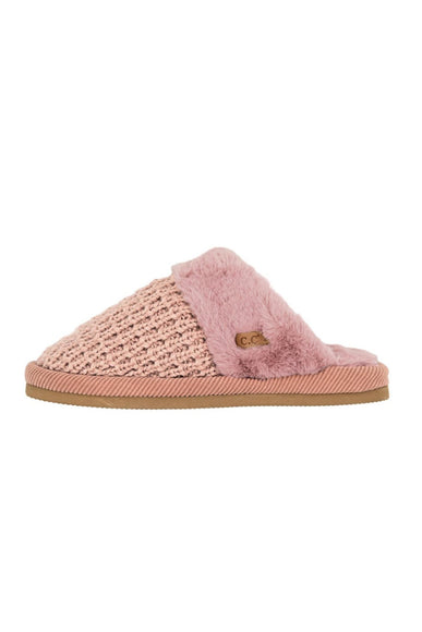 C.C Rib Pattern Knitted Slippers for Women in Rose