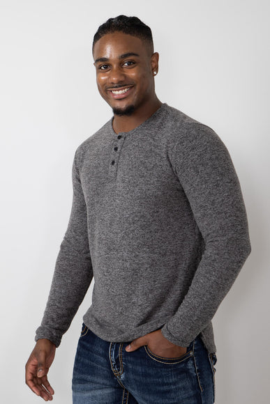 Civil Society Hogan Henley Hacci Knit Shirt for Men in Charcoal