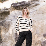 Stripe Collared Sweater for Women in Natural