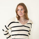 Stripe Collared Sweater for Women in Natural