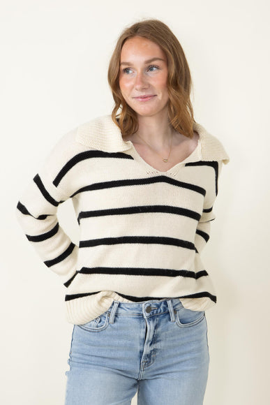 Stripe Collared Sweater for Women in Natural