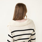 Stripe Collared Sweater for Women in Natural