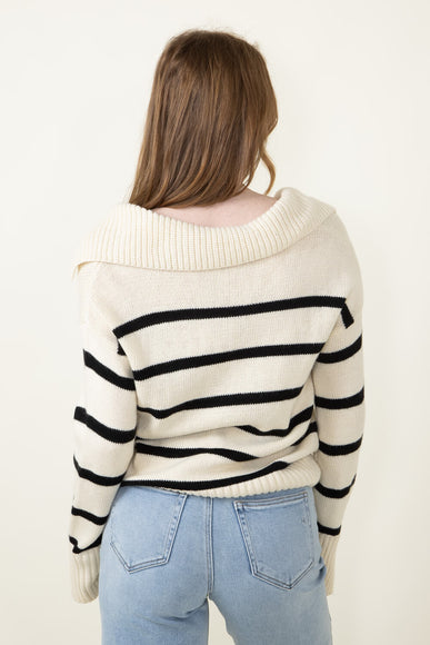 Stripe Collared Sweater for Women in Natural