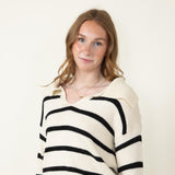 Stripe Collared Sweater for Women in Natural