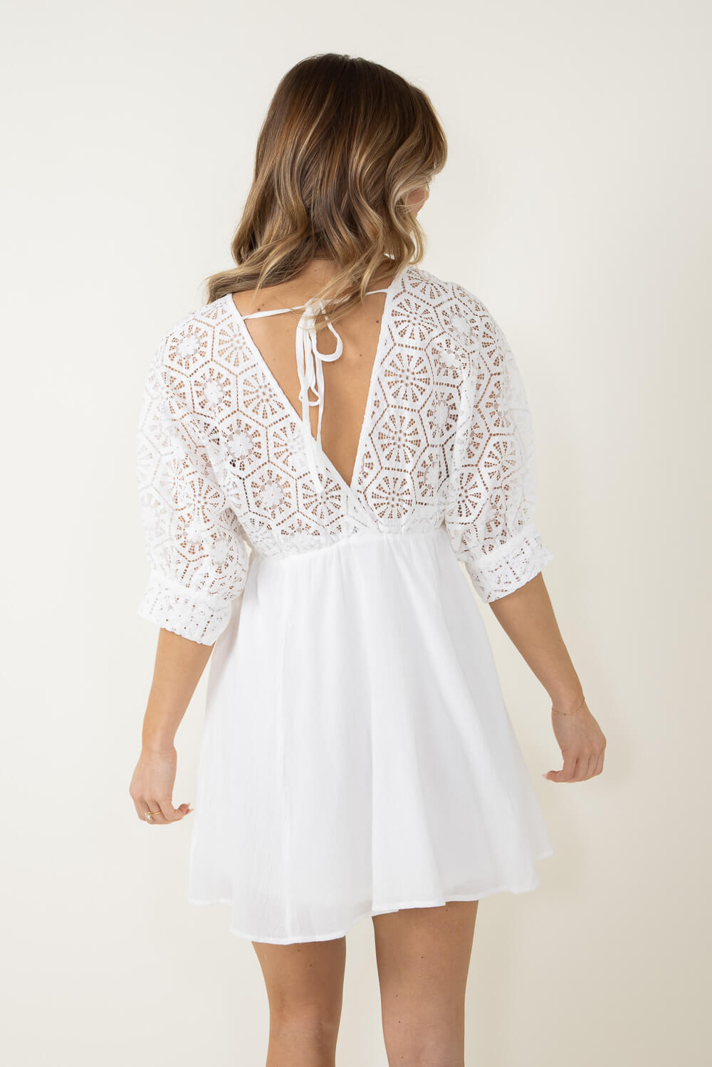 Crochet Top Mini Dress for Women in White | LD44148-WHITE – Glik's