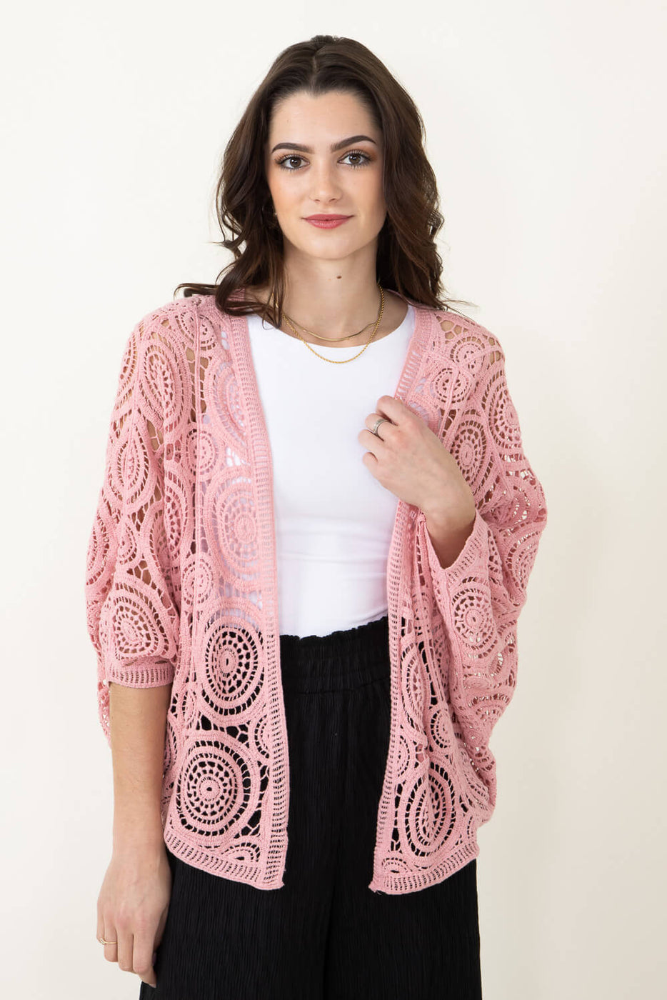 Crop Crochet Cardigan for Women in Peach at Glik s Os