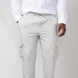 Denim & Flower Relaxed Cargo Pants for Men in Ivory