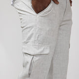 Denim & Flower Relaxed Cargo Pants for Men in Ivory