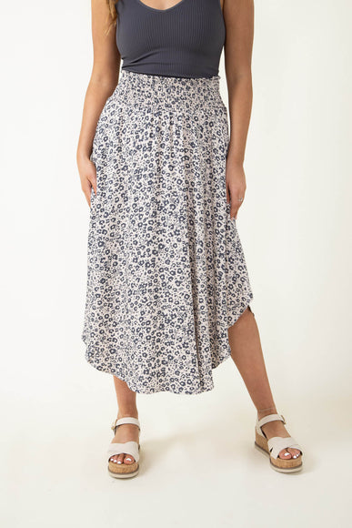 Ditsy Floral Hi-Low Midi Skirt for Women in Sand