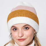 Multi Stripe Knit Beanie for Women in Ivory