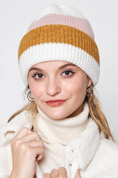 Multi Stripe Knit Beanie for Women in Ivory