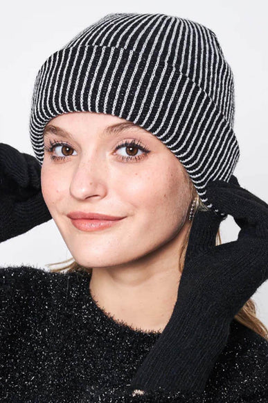 Vertical Stripe Knit Beanie for Women in Black/White