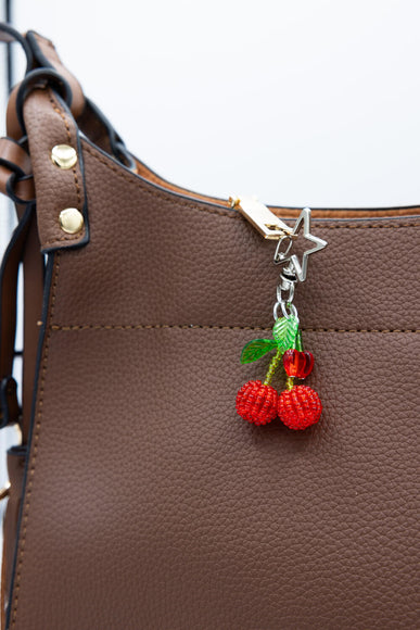 Double Beaded Cherry Purse Charm in Silver