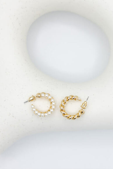 Double Rope and Pearl Huggie Earrings for Women