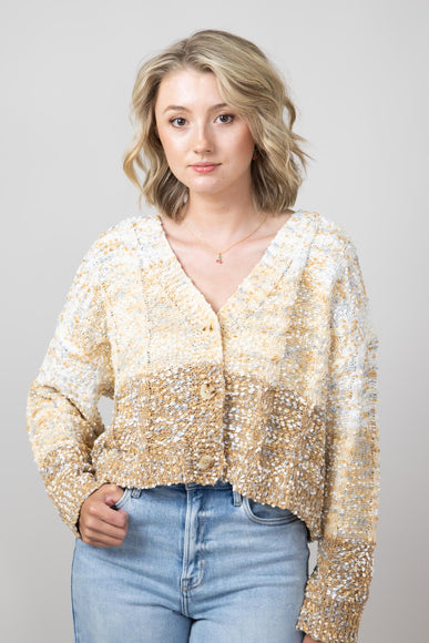 Elan Ombre Popcorn Button Cardigan for Women in Beige