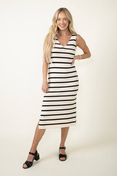 Stripe Midi Dress for Women in Black/Tan