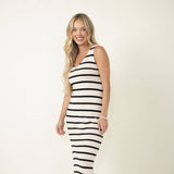 Stripe Midi Dress for Women in Black/Tan