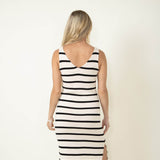 Stripe Midi Dress for Women in Black/Tan