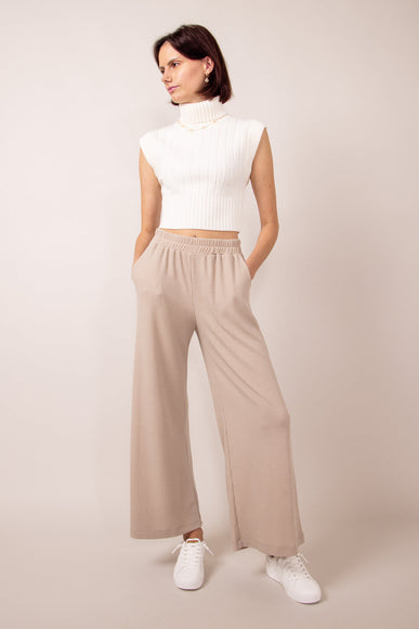 Thermal Wide Leg Pants for Women in Taupe