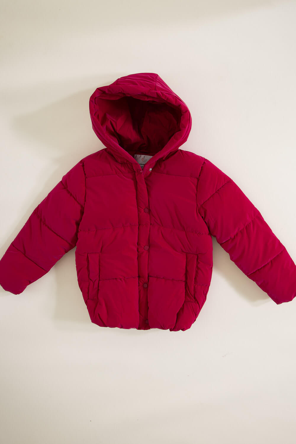 Youth Cire Twill Hooded Puffer Jacket for Girls in Raspberry