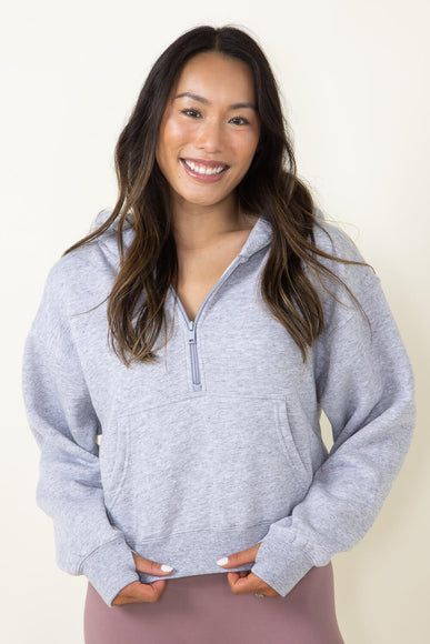 Half Zip Fleece Hoodie for Women in Heather Grey