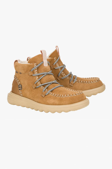 HEYDUDE Women’s Reyes Lace Up Leather Booties in Tan