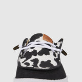 HEYDUDE Women’s Wendy Cow Print Shoes in Black/White