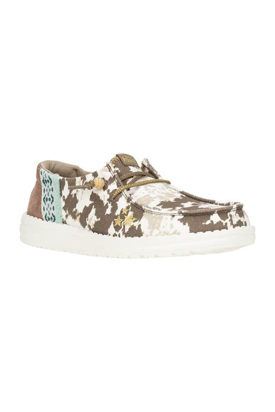 HEYDUDE Women’s Wendy Disco Cow Print Shoes in Tan