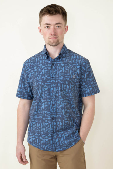 Huk Fishing Kona Batiki Button Down Shirt for Men in Blue