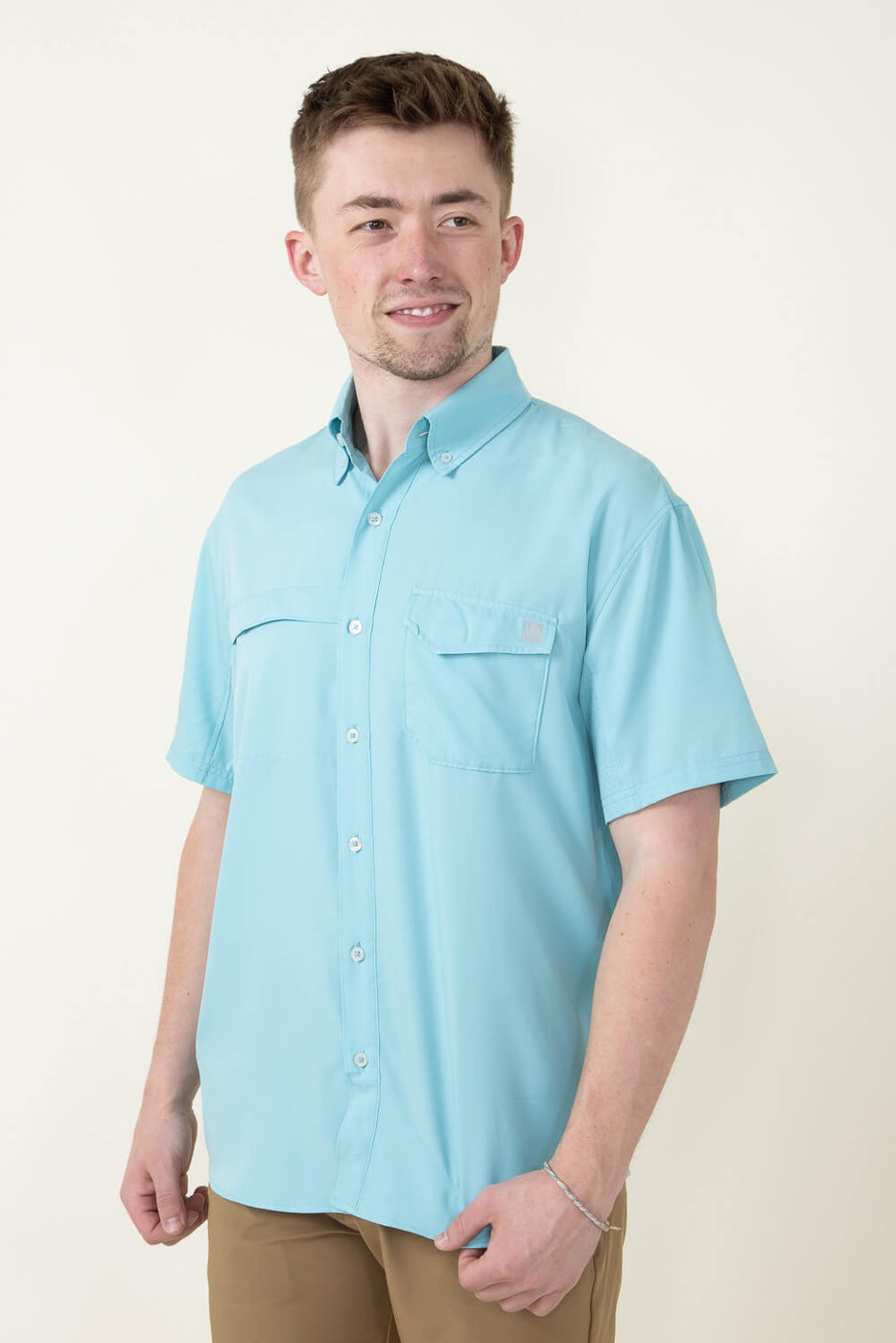 Huk Tide Point Button-Down Short-Sleeve Shirt, XL, Marine Blue