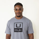 Huk Fishing Huk Stacked Logo T-Shirt for Men in Grey