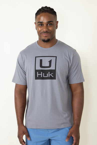 Huk Fishing Huk Stacked Logo T-Shirt for Men in Grey