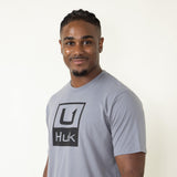 Huk Fishing Huk Stacked Logo T-Shirt for Men in Grey