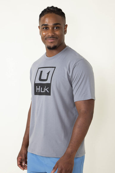 Huk Fishing Huk Stacked Logo T-Shirt for Men in Grey