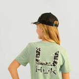 Huk Fishing Youth KC Fill T-Shirt for Girls in Fog Green