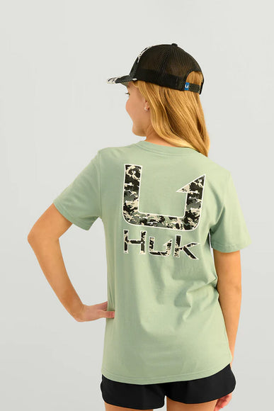 Huk Fishing Youth KC Fill T-Shirt for Girls in Fog Green