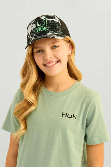 Huk Fishing Youth KC Fill T-Shirt for Girls in Fog Green