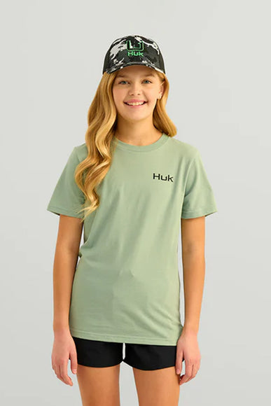 Huk Fishing Youth KC Fill T-Shirt for Girls in Fog Green