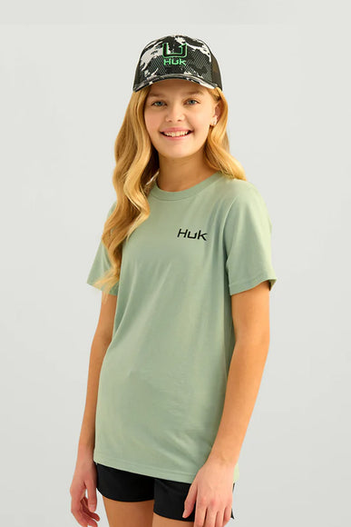 Huk Fishing Youth KC Fill T-Shirt for Girls in Fog Green