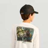 Huk Fishing Youth Graphic Pursuit Performance Shirt for Boys in White Bass