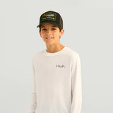 Huk Fishing Youth Graphic Pursuit Performance Shirt for Boys in White Bass