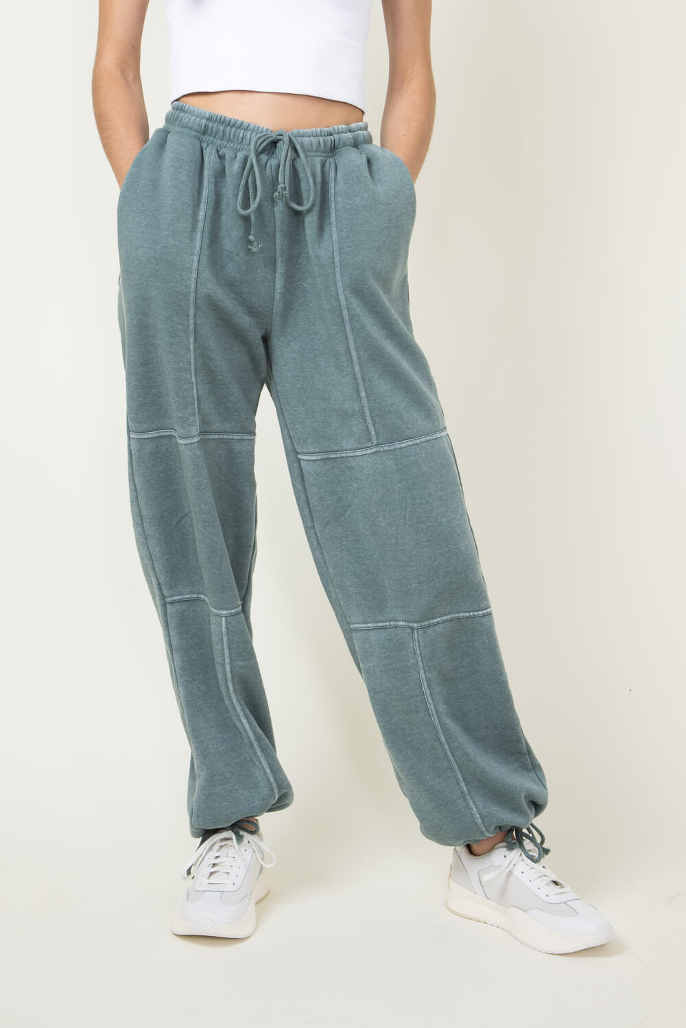 Extra Stitched Wide Leg Sweatpants for Women in Green
