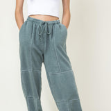 Extra Stitched Wide Leg Sweatpants for Women in Green