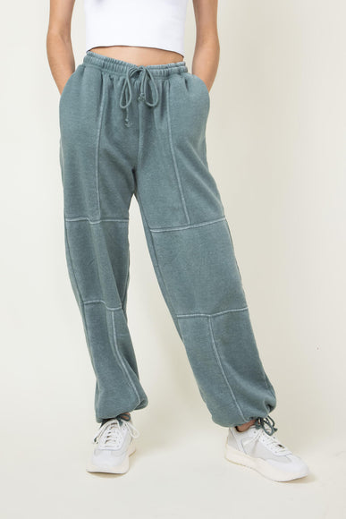 Extra Stitched Wide Leg Sweatpants for Women in Green