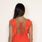 Hyfve Tiered Ruffle Back Tie Dress for Women in Orange/Red