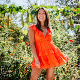Hyfve Tiered Ruffle Back Tie Dress for Women in Orange/Red