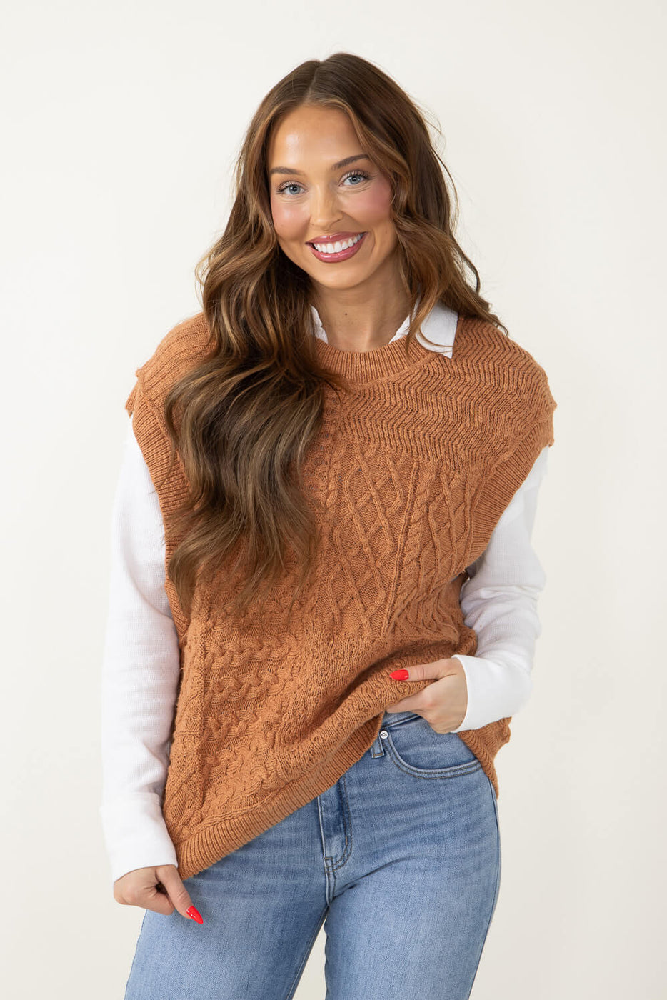 Illa Illa Knit Sweater Vest for Women in Brown Orange | IM7265