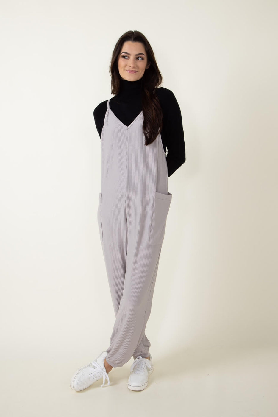 Illa Illa Ribbed Knit Onesie Jumpsuit for Women in Grey | P1738 